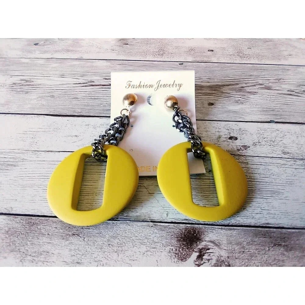 Retro Bright Yellow O-Ring Drop Earrings